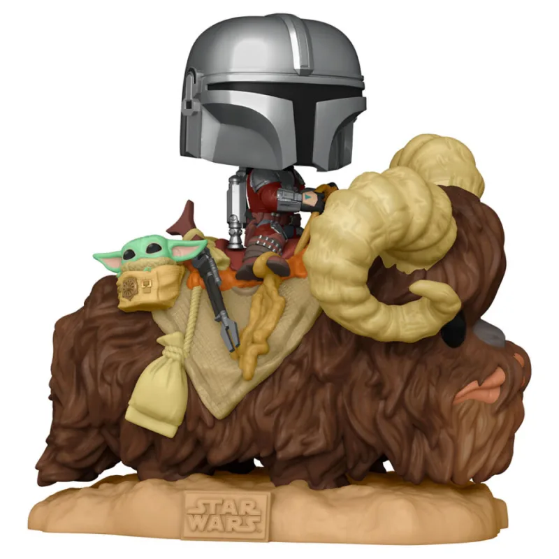 Figura POP Star Wars The Mandalorian Mando on Bantha with Child in Bag